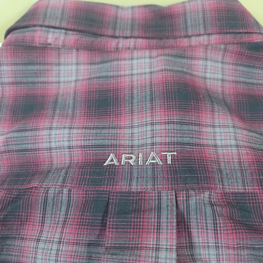Ariat Pro Series Mens XXL Tall Burgundy Black Plaid Stretch Button Down Shirt - Picture 6 of 10
